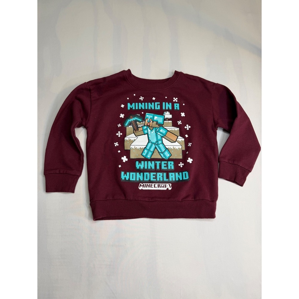 Minecraft Boys Mining in a Winter Wonderland Sweatshirt Currant Red Size 4/5
